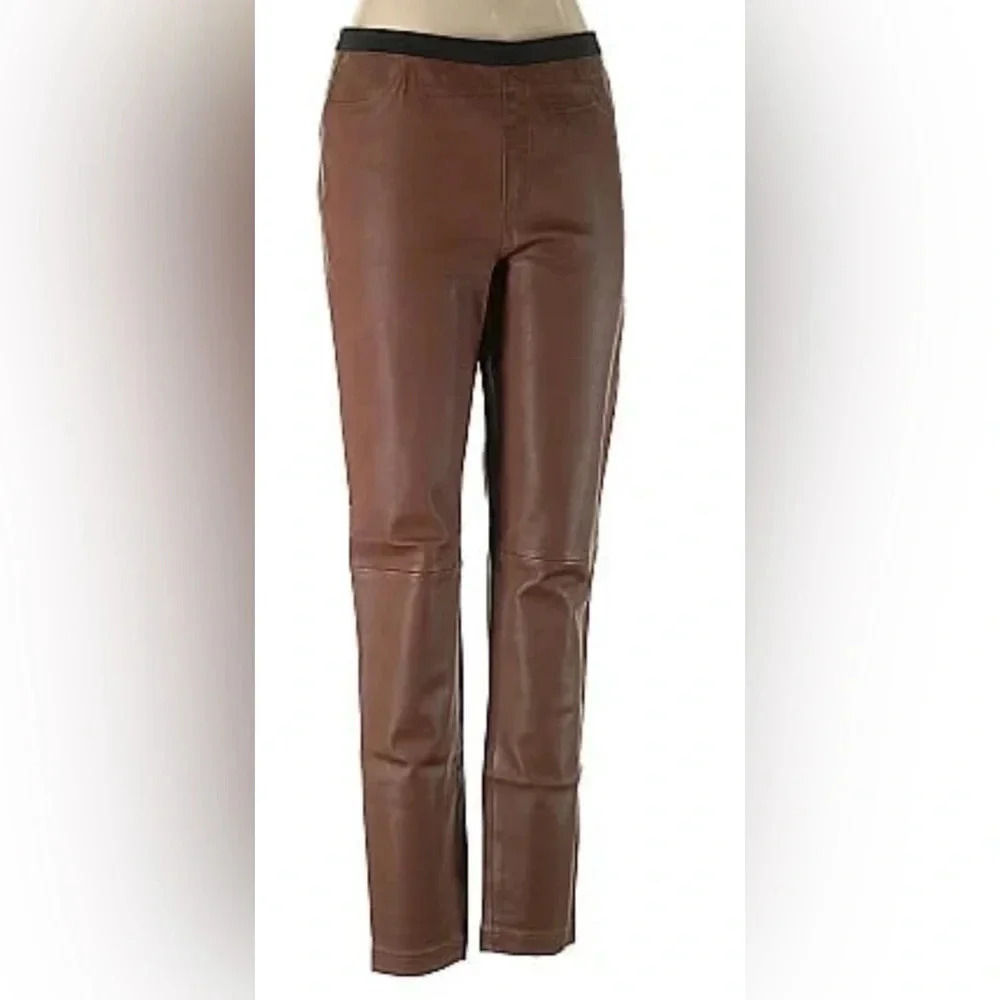 Bagatelle City brown leather straight leg elastic waist pants- Size Medium